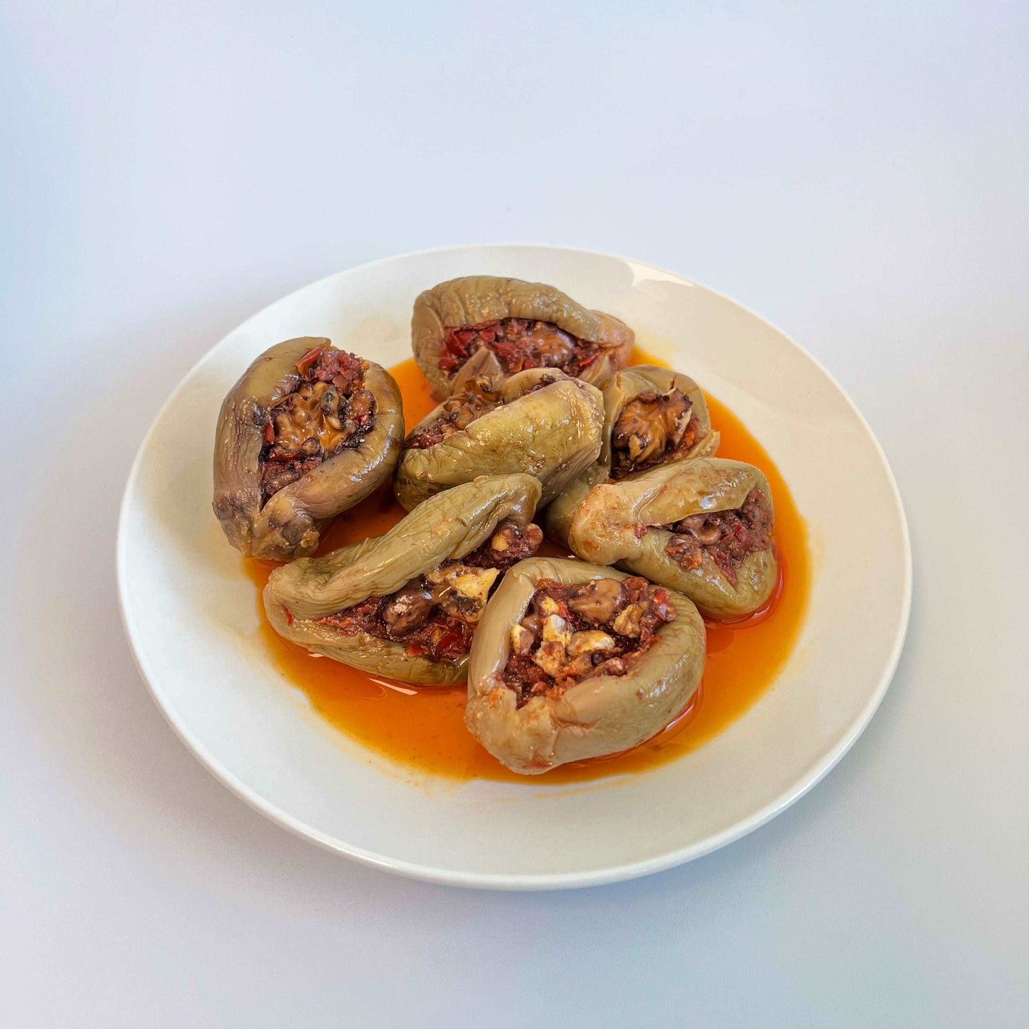 Damaski Makdous With Walnuts On A White Plate Damaski.com