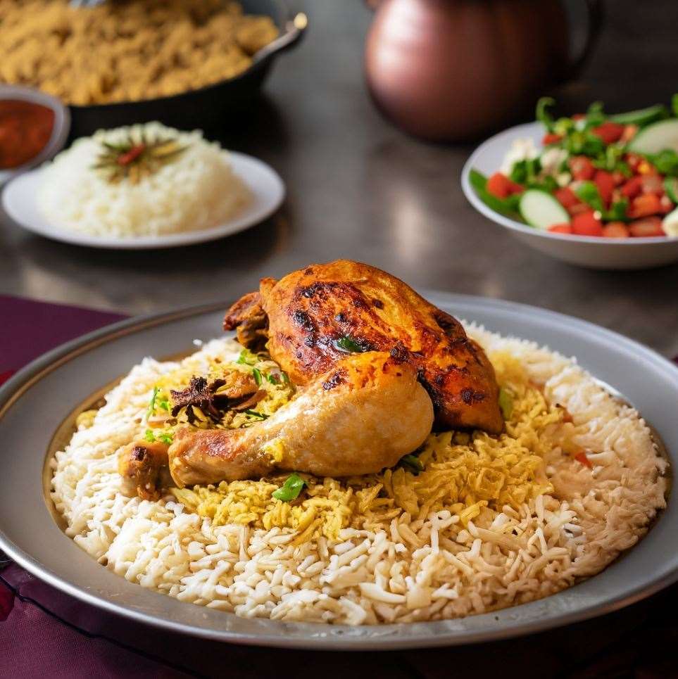 Damaski Basmati Rice Kabseh Dish With Chicken On Top