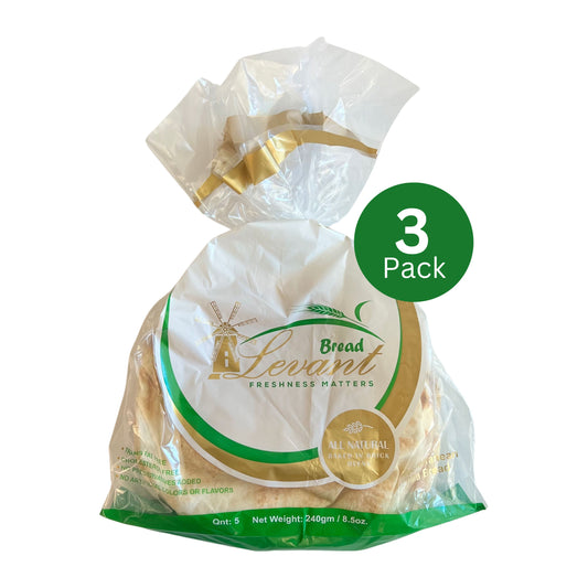 Levant 9" Arabic White Pita Bread 240g - 5 Loaves (3 Pack) Damaski